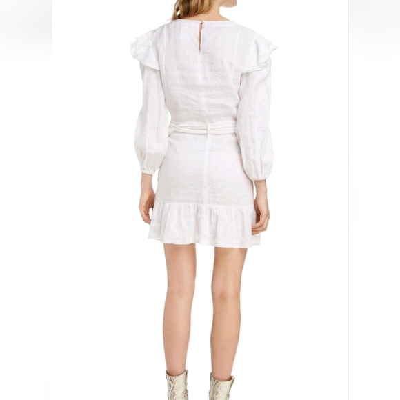 Isabel Marant Telicia White Ruffle Linen Dress, Size 4 - Picture 4 of 9